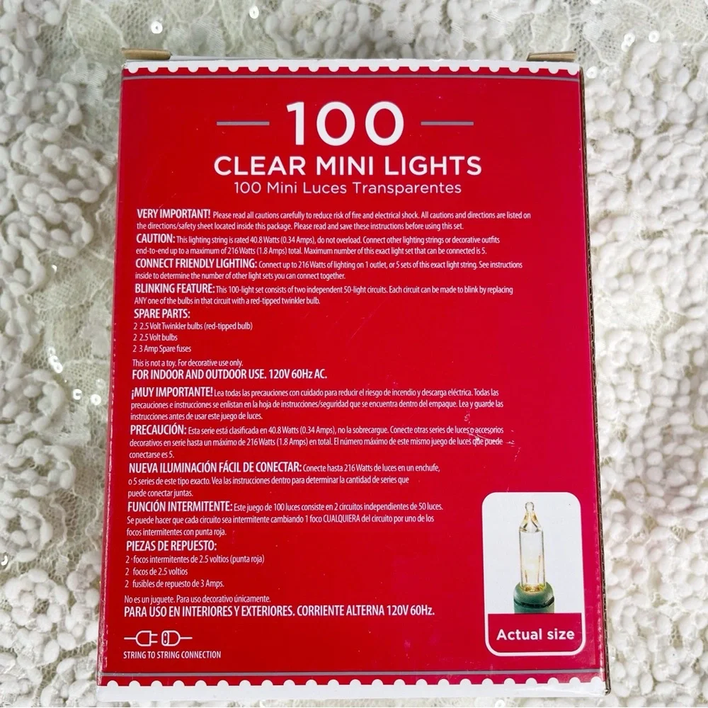 Holiday Time 100 Clear Mini Lights String Light 23 Foot Indoor Outdoor Green